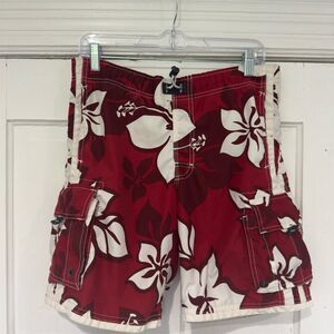 Abercrombie Men's Red Floral Board Swim Shorts Size L